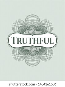 Green abstract rosette with text Truthful inside