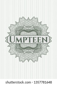 Green abstract rosette with text Umpteen inside