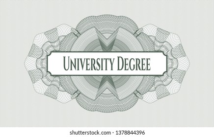 Green abstract rosette with text University Degree inside