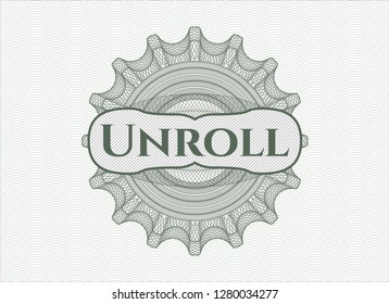 Green abstract rosette with text Unroll inside