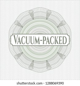 Green abstract rosette with text Vacuum-packed inside