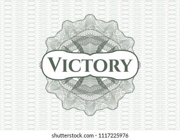 Green abstract rosette with text Victory inside