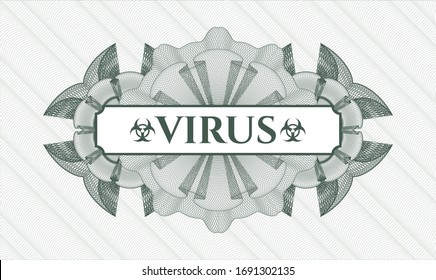 Green abstract rosette with text Virus inside