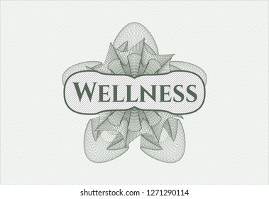 Green abstract rosette with text Wellness inside