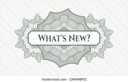 Green abstract rosette with text What's New? inside