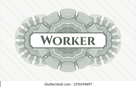 Green abstract rosette with text Worker inside