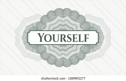 Green abstract rosette with text Yourself inside