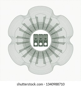 Green abstract rosette with three folders icon inside