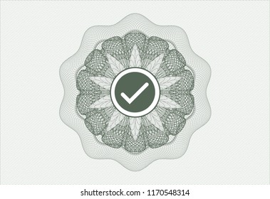 Green abstract rosette with tick icon inside