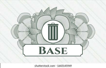 Rosette abstracto verde con icono de cubo de basura y texto base dentro