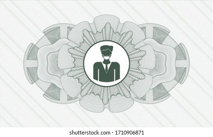 Green abstract rosette. Vector Illustration. Detailed with man wearing face mask icon inside