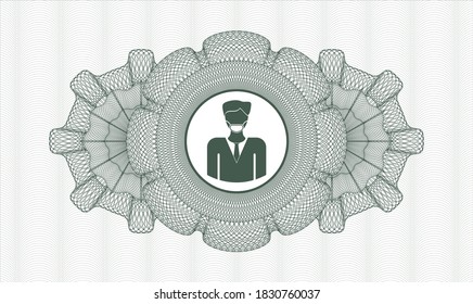 Green abstract rosette. Vector Illustration. Detailed with man wearing face mask icon inside