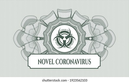 Green abstract rosette. Vector Illustration. Detailed with biohazard covid-19 icon and Novel Coronavirus text inside