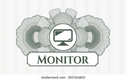 Rosette abstracto verde. Ilustración vectorial. Detallado con el icono del monitor y el texto del monitor en el interior