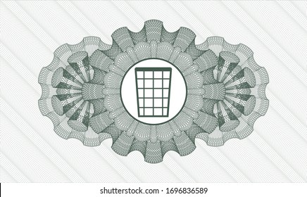 Green abstract rosette with wastepaper basket icon inside