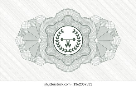 Green abstract rosette with weightlifting inside of crown icon inside