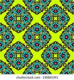 Green abstract seamless floral festive vector tiled design