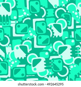 Green abstract seamless pattern. Mechanism. Vector illustration.