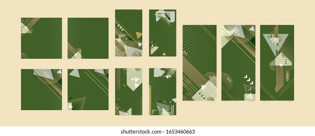 Green abstract set summer background universal art header template. Collage made with scribbles canyon strokes