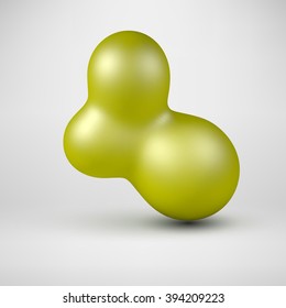 Green abstract shape, pearl with realistic shadow and light background. Vector illustration. 
