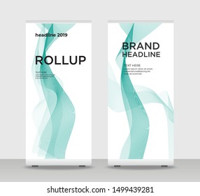 Green Abstract Shapes Modern Exhibition Advertising Trend Business Roll Up Banner Stand Poster Brochure flat design template creative concept. Green Roll Up EPS. Presentation Cover
