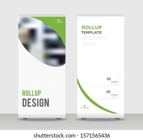 Green Abstract Shapes Modern Exhibition Advertising Trend Business Roll Up Banner Stand Poster Brochure flat design template creative concept. Green Roll Up EPS. Presentation Cover