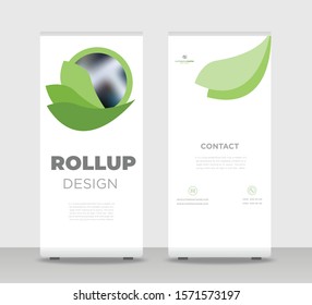 Green Abstract Shapes Modern Exhibition Advertising Trend Business Roll Up Banner Stand Poster Brochure flat design template creative concept. Green Roll Up EPS. Presentation Cover