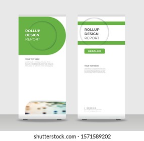 green Abstract Shapes Modern Exhibition Advertising Trend Business Roll Up Banner Stand Poster Brochure flat design template creative concept. white background Roll Up EPS. Presentation Cover