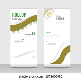 Green Abstract Shapes Modern Exhibition Advertising Trend Business Roll Up Banner Stand Poster Brochure flat design template creative concept. Green Roll Up EPS. Presentation Cover