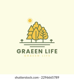 green abstract simple tree park logo, forest trees neat logo symbol icon