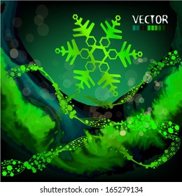 Green abstract snowy winter background. Vector