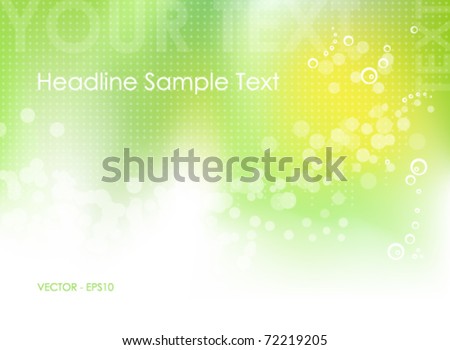 Green abstract spring background with green to white gradient, circles, dots and abstract sun - bokeh design - vector, eps10