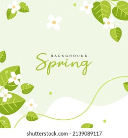 Green abstract square background with flowers. Spring flat style vector illustration for social media posts, mobile apps, cards, invitations, banner design, advertising, internet ads