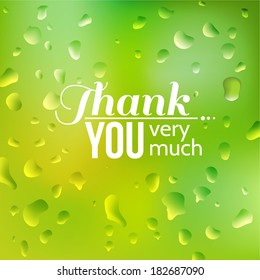 Green abstract summer Background - Drops of water on the glass / Vector Illustration
