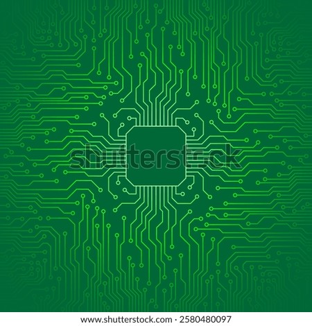 Green abstract technology Circuit board background. Vector illustration of the motherboard. Green Seamless Printed Circuit Board Pattern.