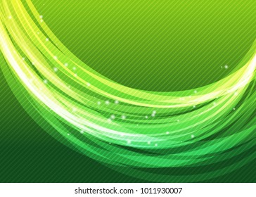 Green abstract template for card or banner. Metal Background with waves and reflections. Business background, silver, illustration. Illustration of abstract background with a metallic element