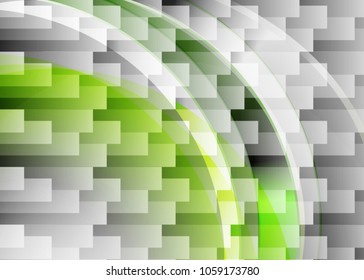 Green abstract template for card or banner. Metal Background with waves and reflections. Business background, silver, illustration. Illustration of abstract background with a metallic element