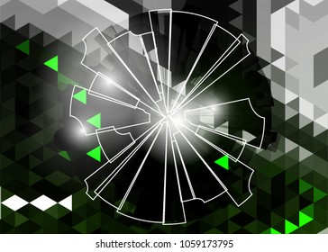 Green abstract template for card or banner. Metal Background with waves and reflections. Business background, silver, illustration. Illustration of abstract background with a metallic element