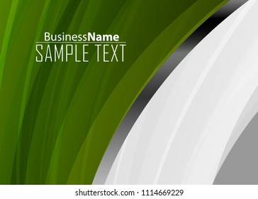 Green abstract template for card or banner. Metal Background with waves and reflections. Business background, silver, illustration. Illustration of abstract background with a metallic element