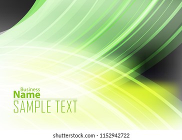 Green abstract template for card or banner. Metal Background with waves and reflections. Business background, silver, illustration. Illustration of abstract background with a metallic element