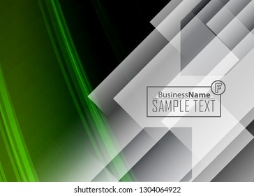 Green abstract template for card or banner. Metal Background with waves and reflections. Business background, silver, illustration. Illustration of abstract background with a metallic element