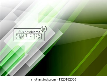 Green abstract template for card or banner. Metal Background with waves and reflections. Business background, silver, illustration. Illustration of abstract background with a metallic element