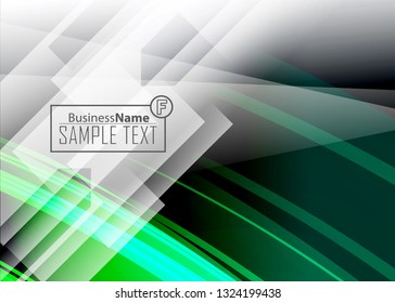 Green abstract template for card or banner. Metal Background with waves and reflections. Business background, silver, illustration. Illustration of abstract background with a metallic element
