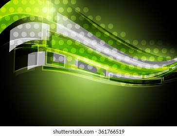Green abstract template for card or banner. Metal Background with waves and reflections. Business background, silver, illustration. Illustration of abstract background with a metallic element. Vector