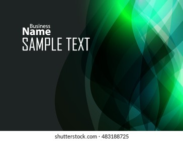 Green abstract template for card or banner. Metal Background with waves and reflections. 