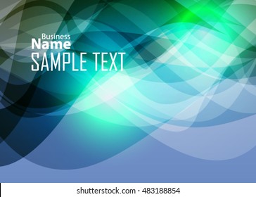 Green abstract template for card or banner. Metal Background with waves and reflections. 