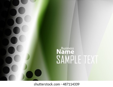 Green abstract template for card or banner. Metal Background with waves and reflections.