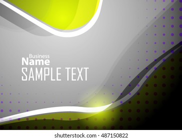 Green abstract template for card or banner. Metal Background with waves and reflections.