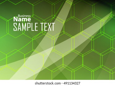 Green abstract template for card or banner. Metal Background with waves and reflections.
