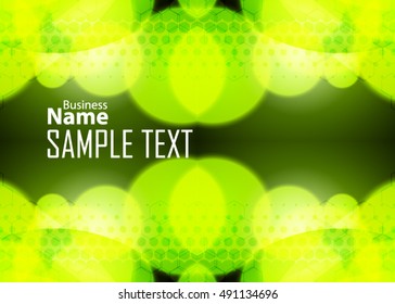 Green abstract template for card or banner. Metal Background with waves and reflections.